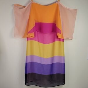 TRINA TURK RAINBOW STRIPES SILK BUTTERFLY DRESS